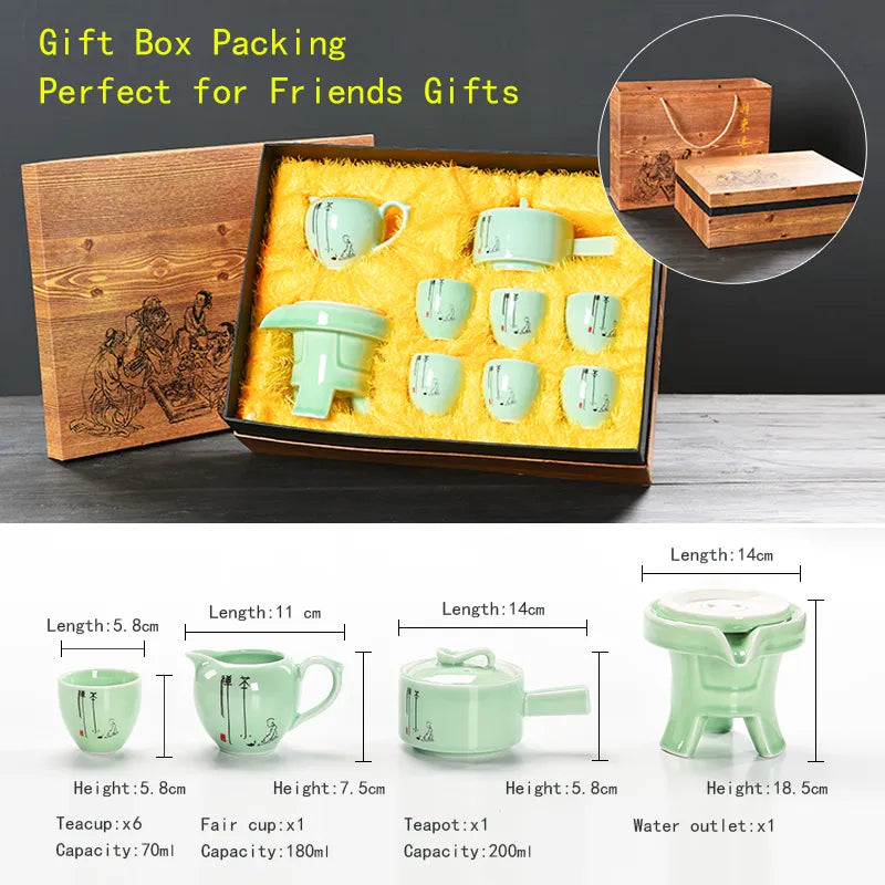 China Kung Fu Tea Set 6 Cups Fair Cup Rotate Water Teapot Ceramic Tea Pot Cup Chinese style teaset gift Coffee Tea Sets310h
