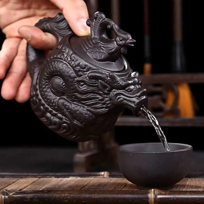 sale Purple clay teapot,Traditional Chinese Tea pot Dragon and Phoenix kettle Premium tea,purple kungfu tea set 210621