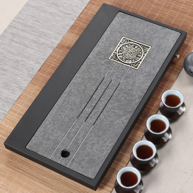 reservoir tea tray water draining tea table weighted black stone serving tray complete natural stone tea boat L60cm for tea set