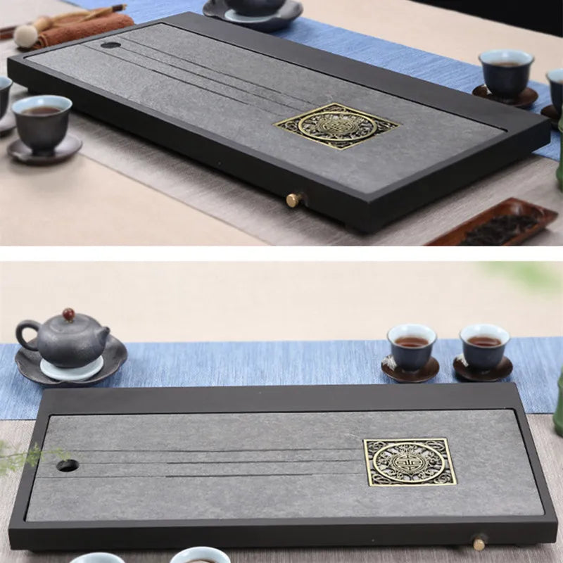reservoir tea tray water draining tea table weighted black stone serving tray complete natural stone tea boat L60cm for tea set