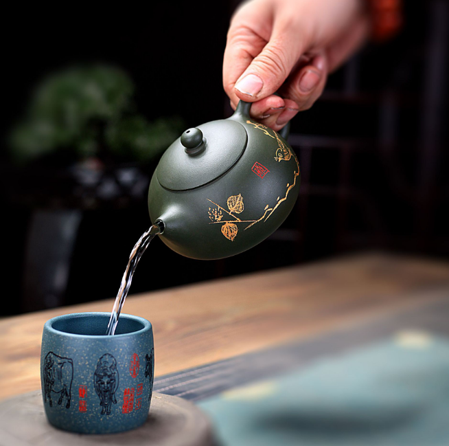 Yixing purple clay pot green clay Xishi pot tea set tea pot Kung Fu tea pot