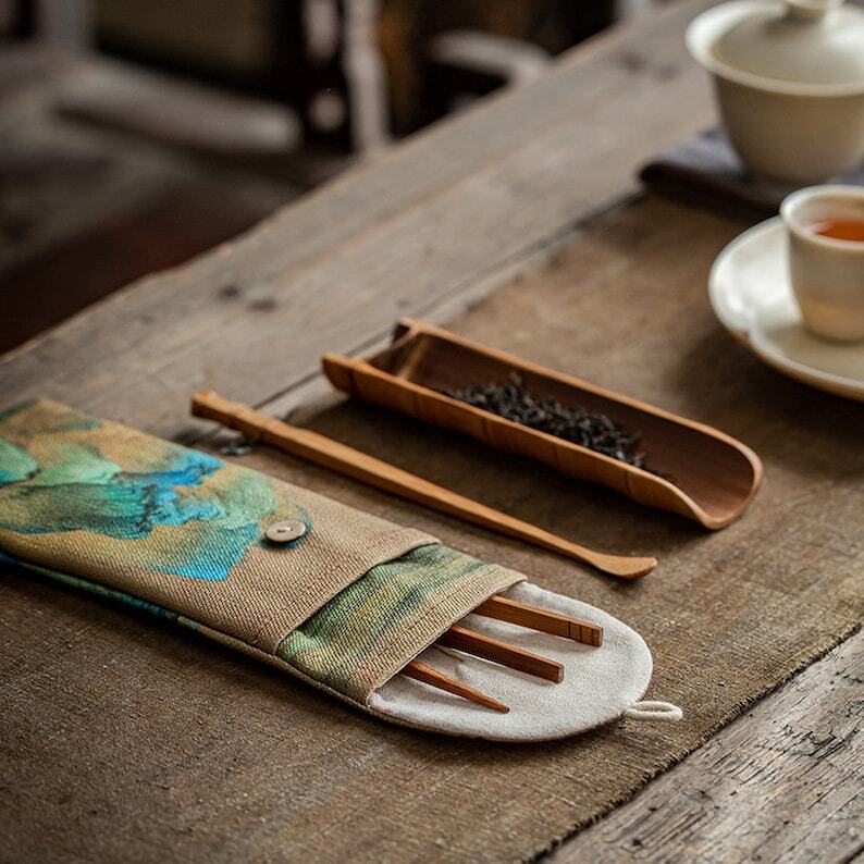 Natural Bamboo Tea Spoon with Bag|Tea Ceremony Set|Bamboo Tea Accessories