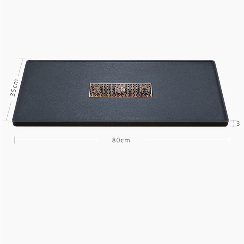 weighted tea tray water draining tea table rectangle black stone tea boat China
