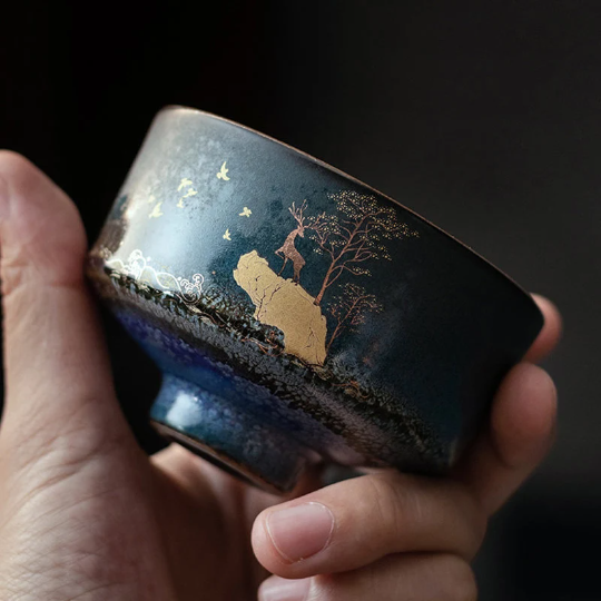 Ceramic Teacup Gold Deer Personalization Chinese Kung Fu Tea Cup for Tea 80ml