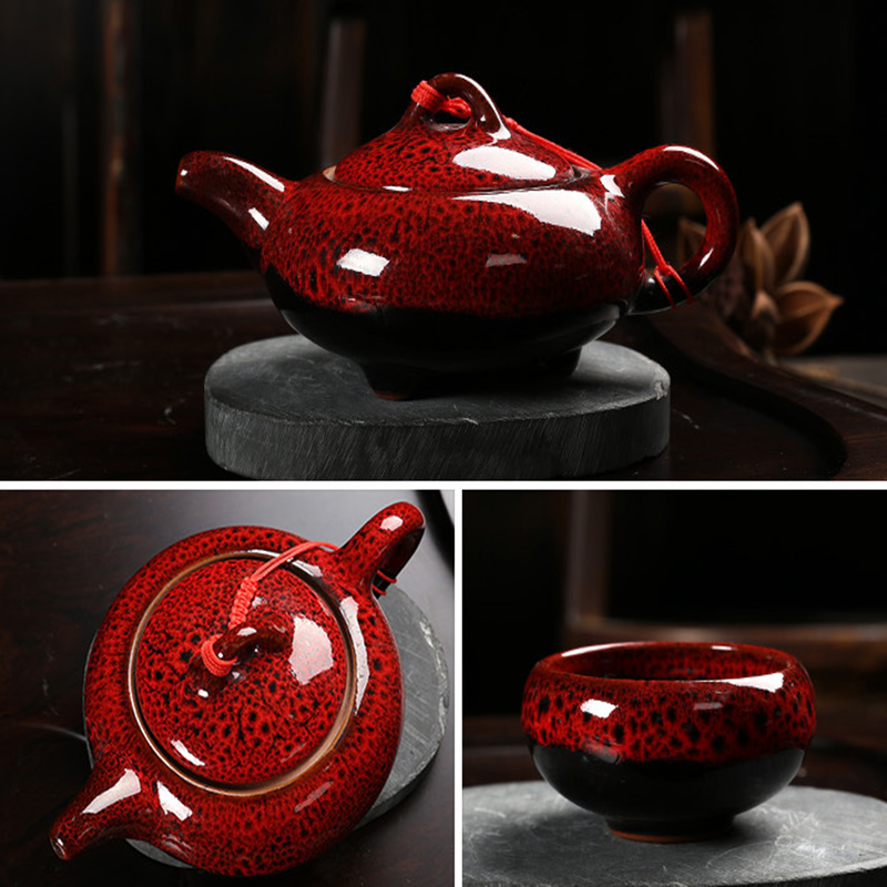 7pcs/set Tea Cups Tea Pot Creative KungFu Tea Service Ceramic Red Glaze Tea Set
