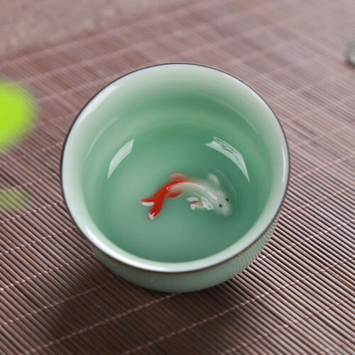 2pcs/lot China tea cup porcelain fish relief cup of tea Chinese kungfu tea cups