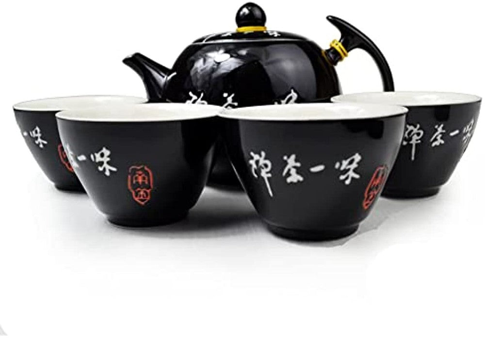 Porcelain Teapot 10oz Teacups Chinese gongfu tea wine set Ceramic Kettle Black