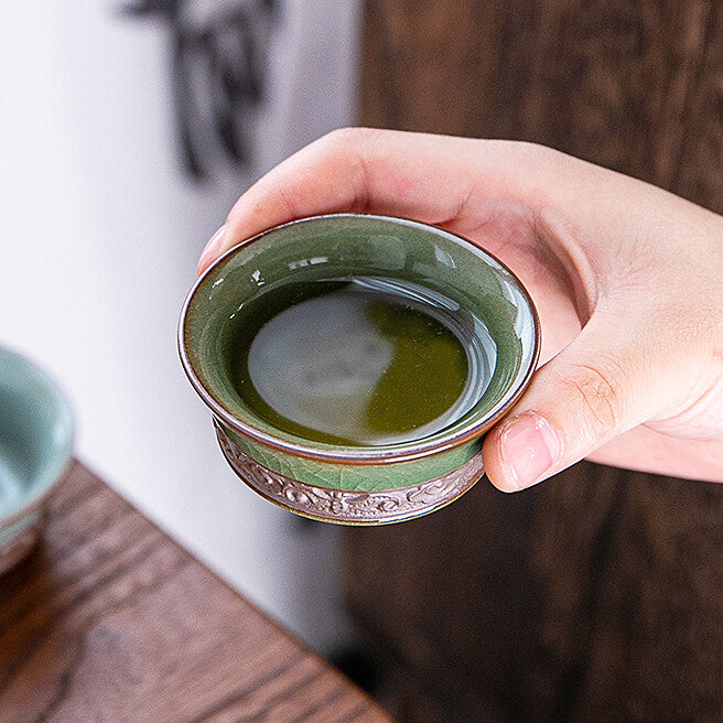 China tea cup relief master cup porcelain kungfu tea cup longquan celadon teacup