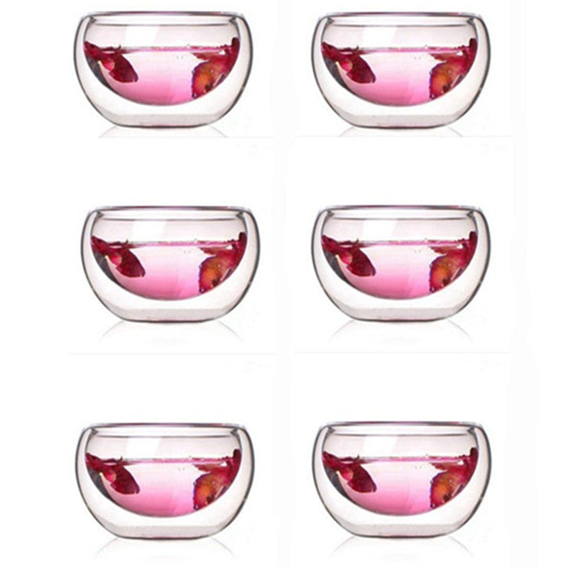 Chinese Tea Cup Tea Set Double Wall Glass Heat Proof Teacup Coffee Tea Set 6Pcs