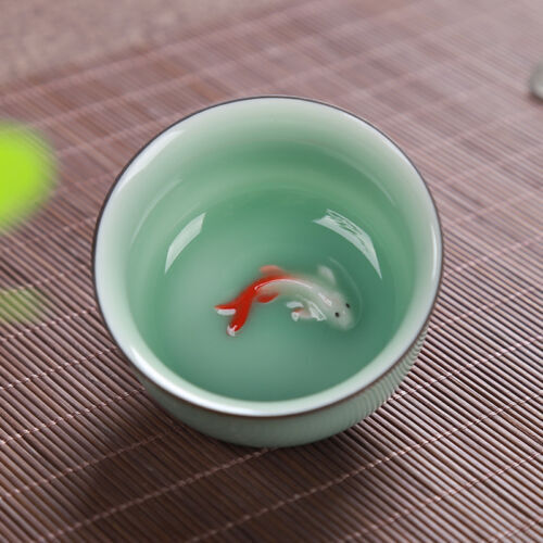 2pcs/lot China tea cup porcelain fish relief cup of tea Chinese kungfu tea cups