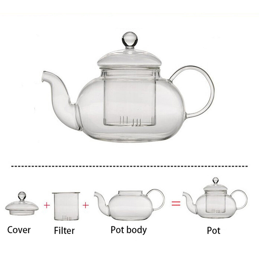 Heat Resistant Glass Teapot Flower Tea Pot with Infuser Tea Leaf Herbal Coffee