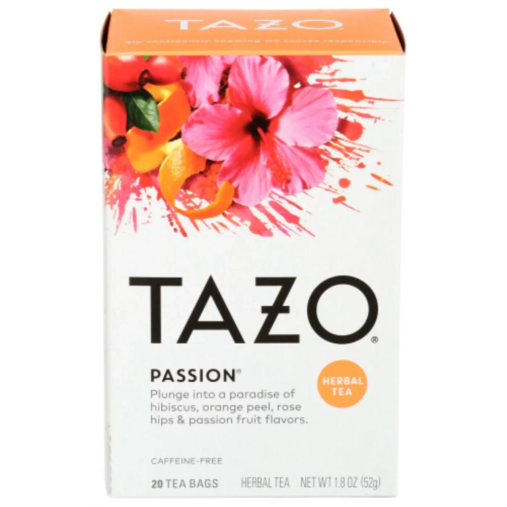 20 Tea Bags TAZO Herbal Tea, Passion, Caffeine-Free, Tea Bags 20 Count Box..