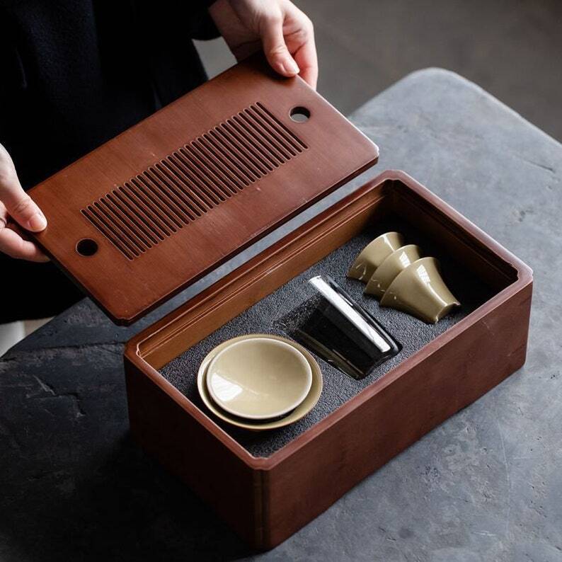 Wood Tea Tray with Tea Set|Gong Fu Tea Set Tray