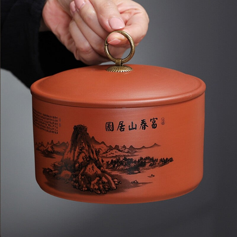 Sealed Tea Canister For Loose Tea Print Small Tea Caddy With Lid Zisha Clay New