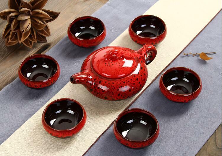 7Pcs Ceramic Tea Sets Taiwan Crack 6 Tea Cups 1 Tea Pot Kung Fu Tea Set Creative