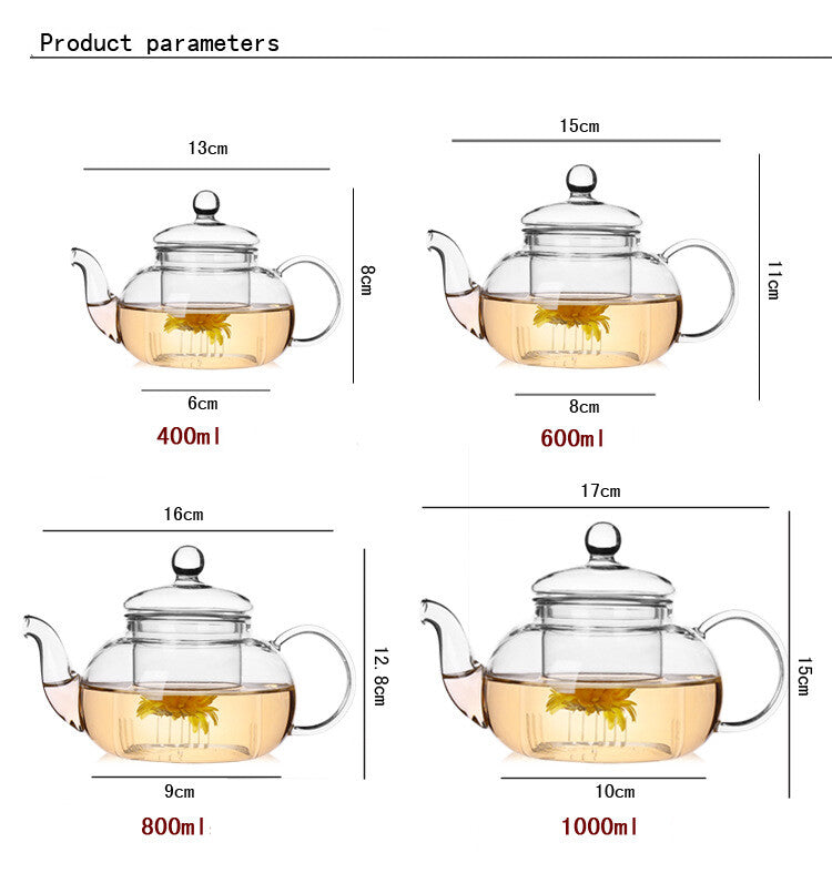Heat Resistant Glass Teapot Flower Tea Pot with Infuser Tea Leaf Herbal Coffee