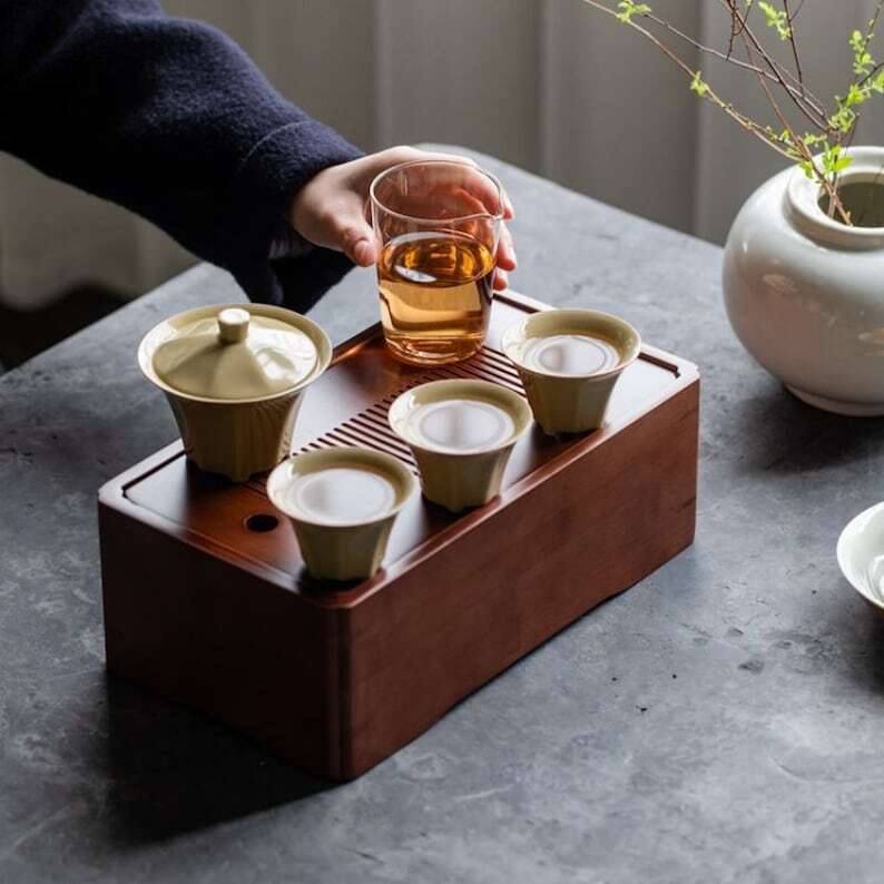 Wood Tea Tray with Tea Set|Gong Fu Tea Set Tray