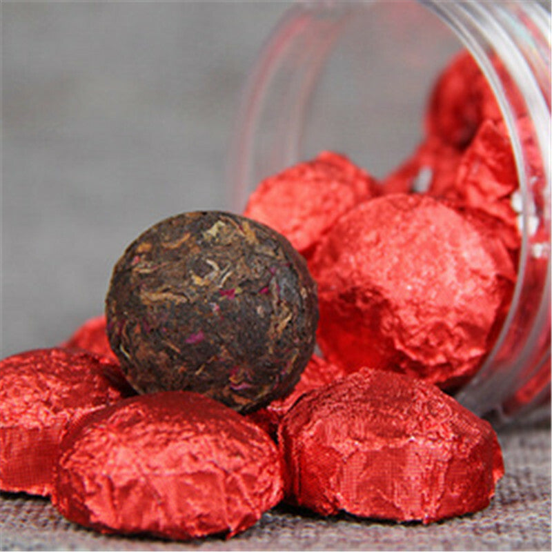 Yunnan Organic Rose Puerh Tea 100g Small Ripe Tea Canned Rose Puer Tea Cake