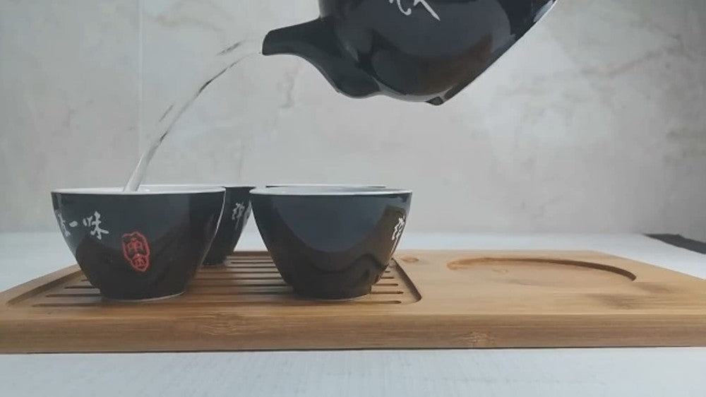 Porcelain Teapot 10oz Teacups Chinese gongfu tea wine set Ceramic Kettle Black