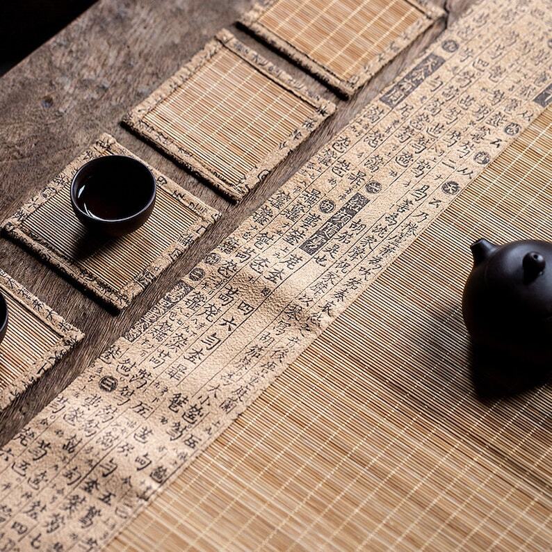 Bamboo Antique Tea Mat with Tea Coasters|Tea Table Cloth|Tea Accessories