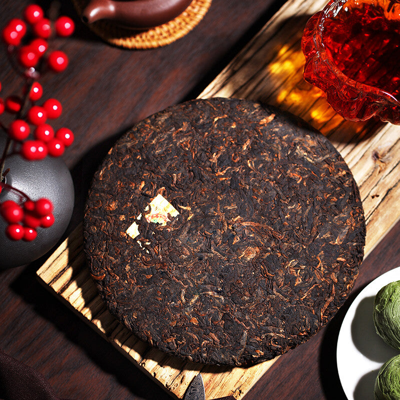 Chinese Tea Pu'er Tea 2021 Good Luck Puer Tea Ripe Cooked Tea Cake 357g COFCO