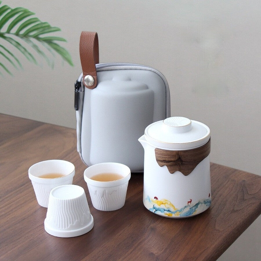 Chinese Travel Portable Ceramic Kung Fu Tea Cup Teapot Set Creative Puer Tea Set
