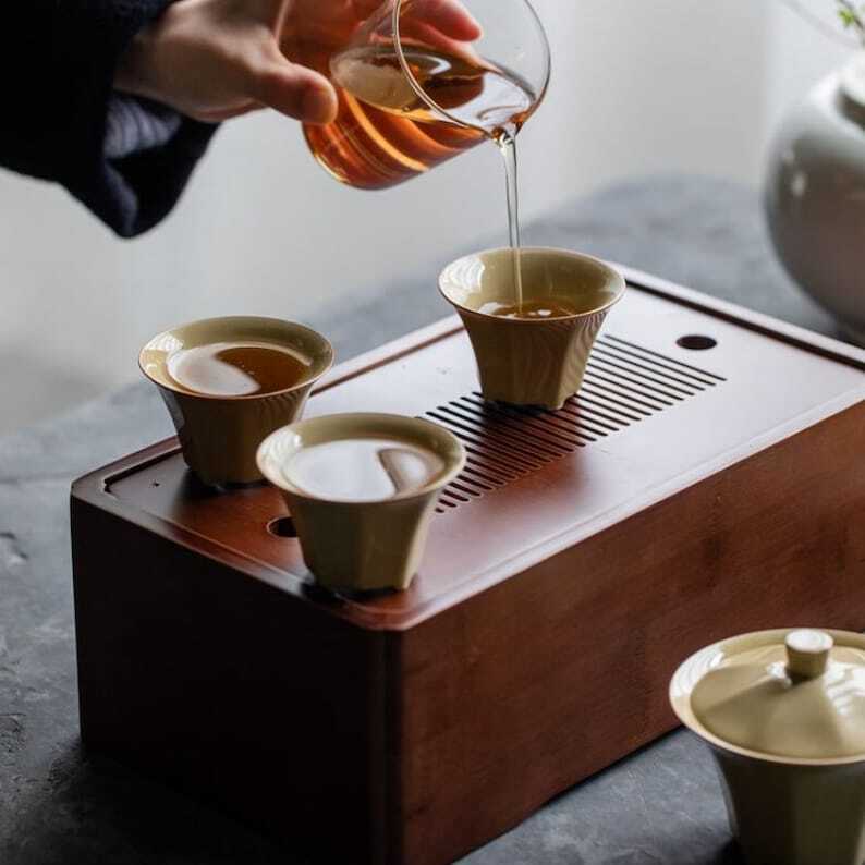 Wood Tea Tray with Tea Set|Gong Fu Tea Set Tray
