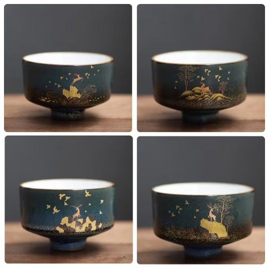 Ceramic Teacup Gold Deer Personalization Chinese Kung Fu Tea Cup for Tea 80ml