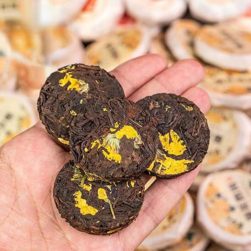250g Chrysanthemum Puerh Ripe Tea Small Pu-erh Cooked Tea Cake Yunnan Pu'er Tea