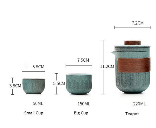 Ceramic Teapot with 4 Cups Green Travel Tea Set