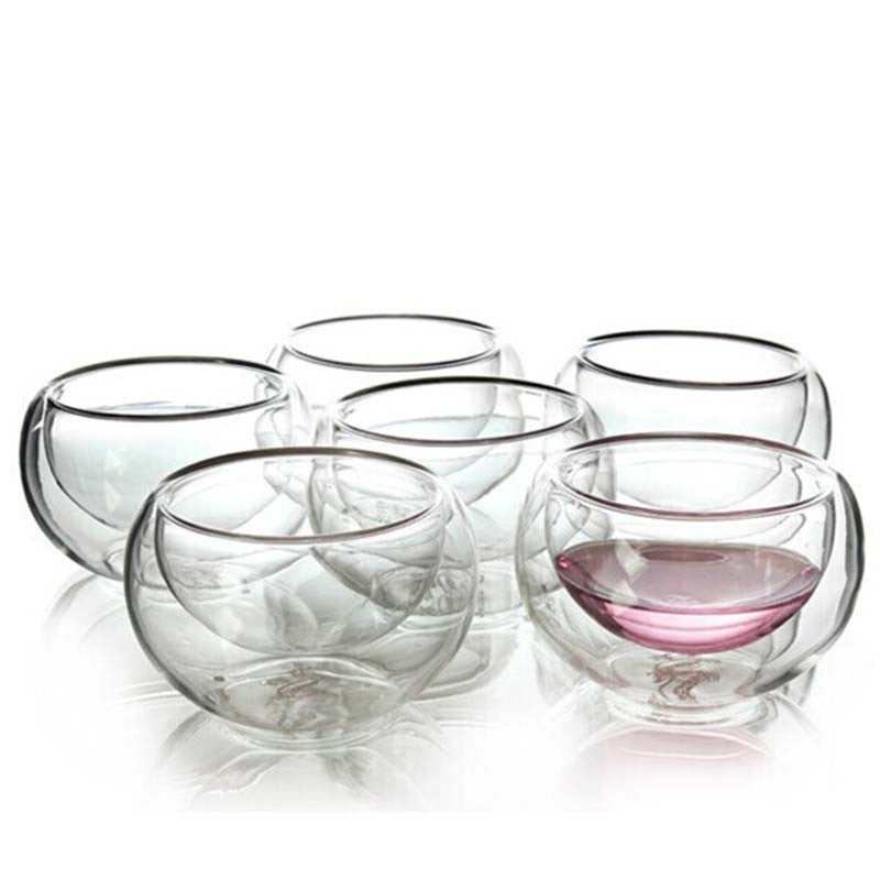 Best Heat 6 Pcs/lot double wall glass tea cup Teapot Coffee Tea Set Puer Kettle
