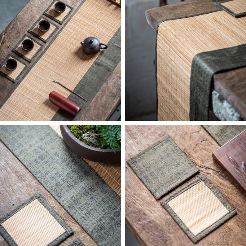 Bamboo Antique Tea Mat with Tea Coasters|Tea Table Cloth|Tea Accessories