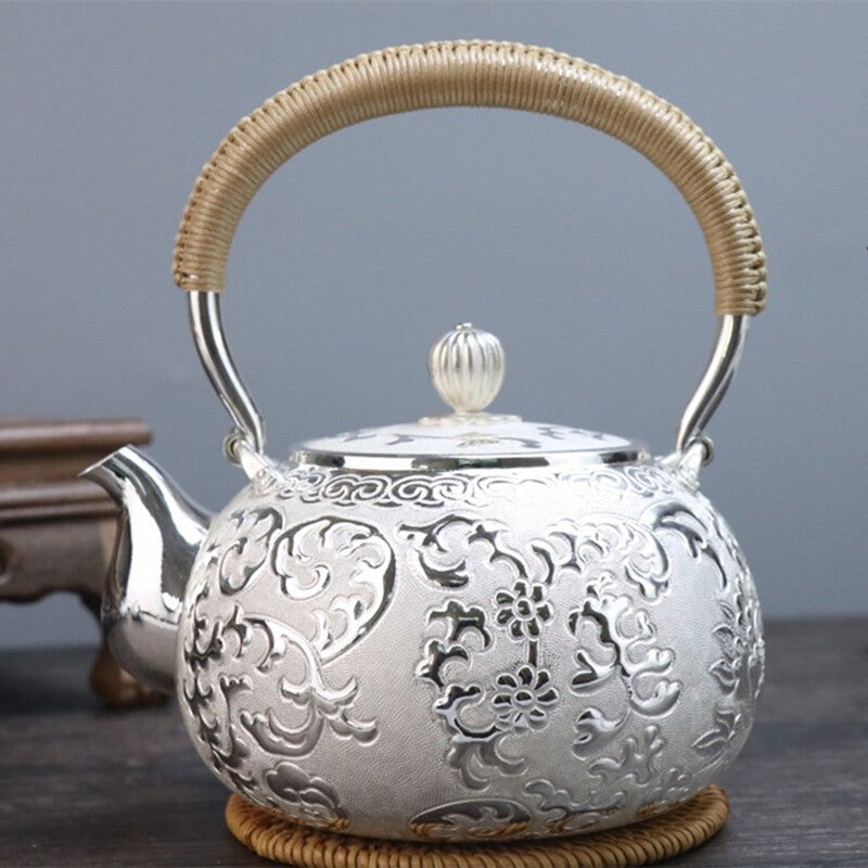 Sterling Silver Tea Set Stove Kettle Tea Pot Tea Cups 100% 999 Silver Snowflake