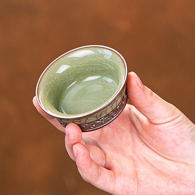 China tea cup relief master cup porcelain kungfu tea cup longquan celadon teacup