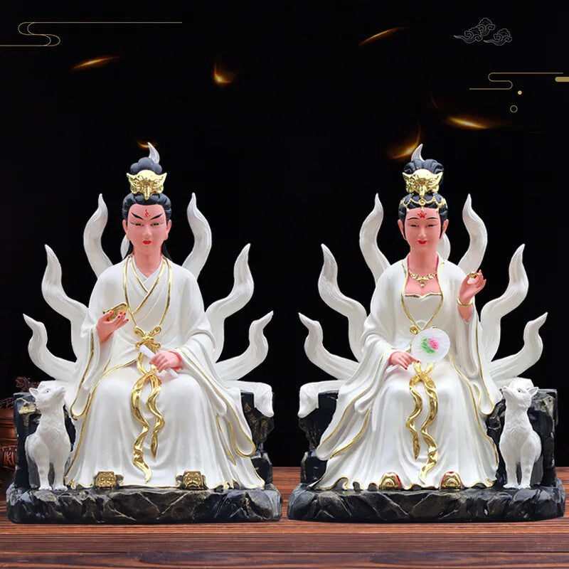 Resin Nine Tailed Fox Fairy Buddha Statues FengShui Accessories Home Decoration