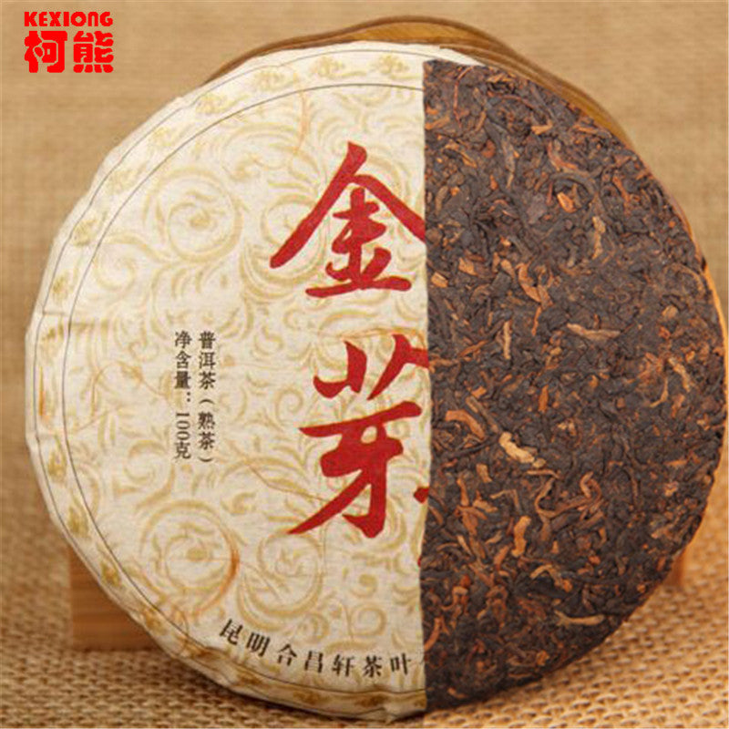 Yunnan Pu-erh Tea Cake Golden Bud Black Tea 100g Organic Ripe Tea