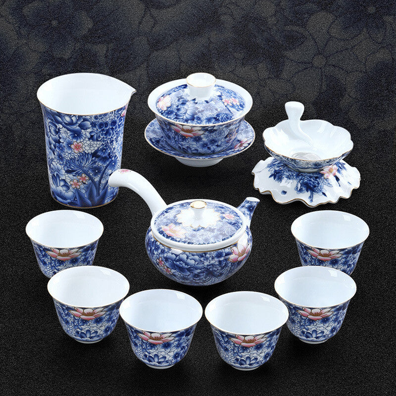 Jingdezhen Blue-and-white Porcelain Tea Set Handpainted Tea Pot Gaiwan Tea Cups