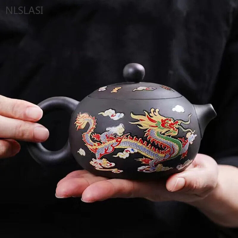 200ml Yixing Purple Clay Teapot Xishi Tea Pot Black Mud Kettle Zisha Tea Infuser