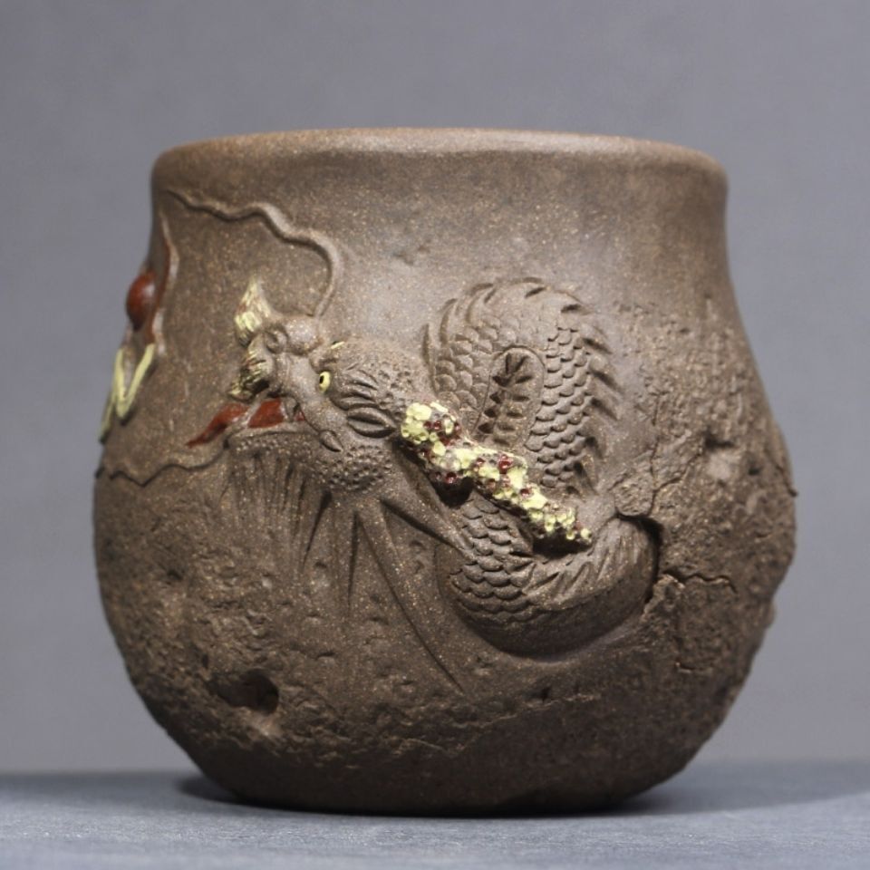 7.5CM Dragon Cup Handmade Embossed 3D Tea Cup Tea Set Ceramic Single Cup Tea Cup