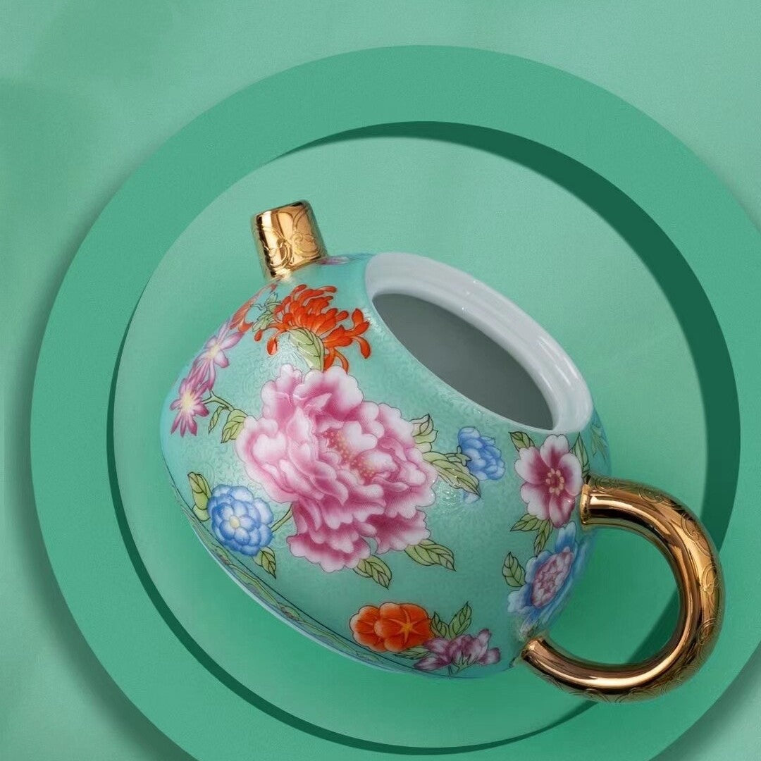 Color Enamel Porcelain Tea Pot Matching Tea Cup Ceramic Tea Set Jingdezhen Made