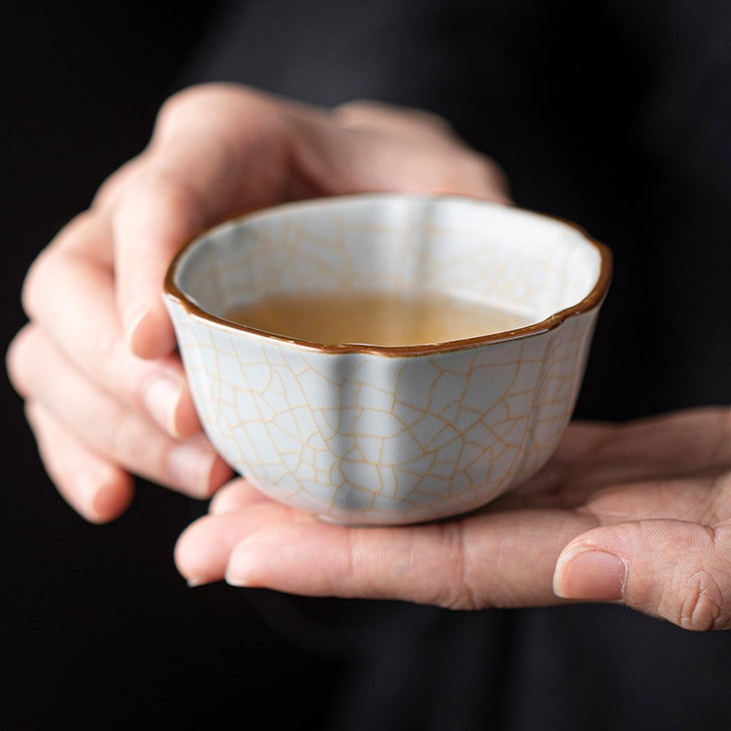 1pc Ru Kiln Moon White Tea Cup, Tea Cup, Cracked Ice, Cracked Ceramic Tea Cup