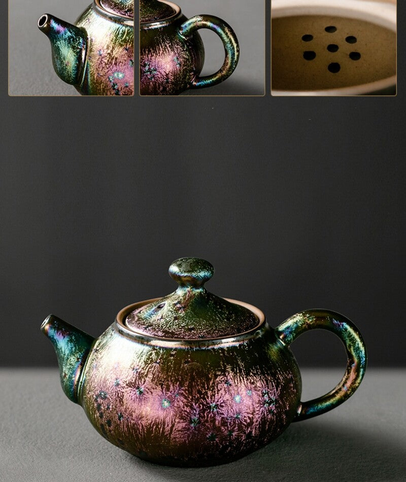 10pcs/lot Tea Set Kiln Change Colorful Peacock Glaze Kettle Tea Pot Tea Cups Set