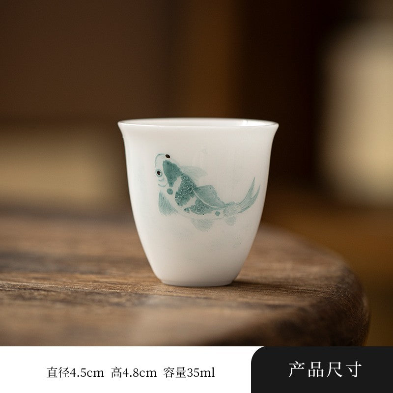 1pc Dehua Hand-painted Ice Tea Cup Kung Fu Tea Set Small Teacup White Porcelain