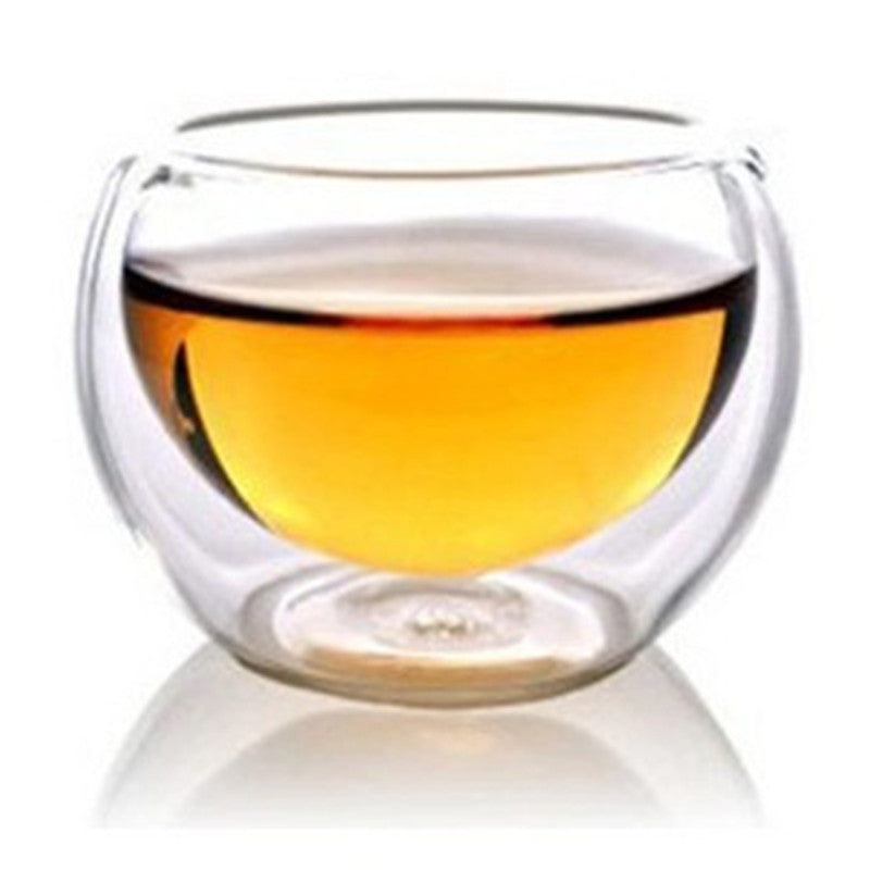 Chinese Tea Cup Tea Set Double Wall Glass Heat Proof Teacup Coffee Tea Set 6Pcs