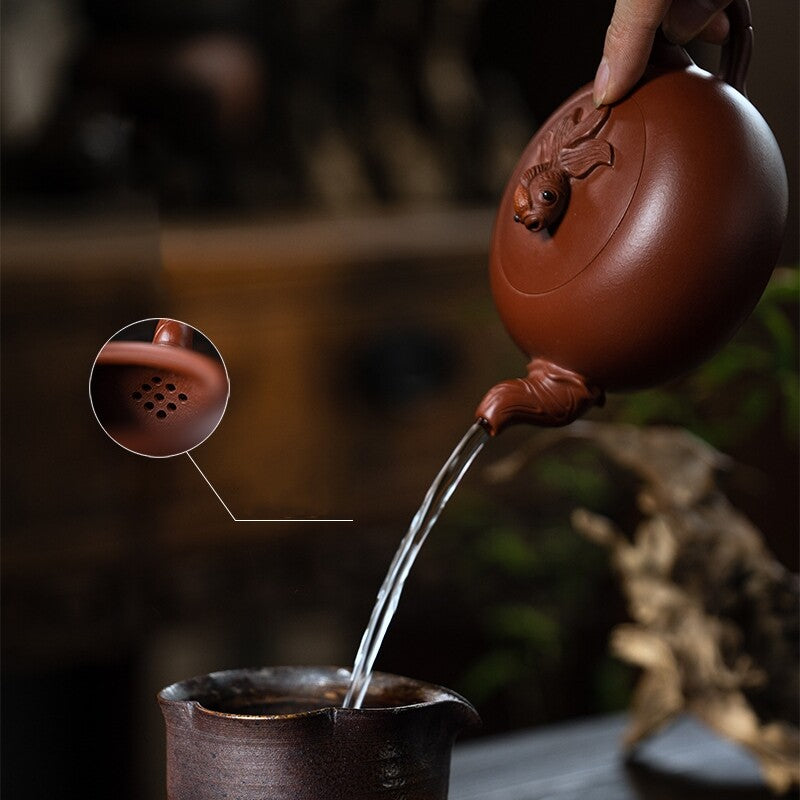 Handmade Tea Pot Real Yixing Zisha Dahongpao Clay Boutique Pot 9 Infuser Holes
