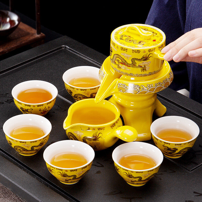 Automatic Tea Set Porcelain Dragon Print Tea Pot Matching Tea Cup Pitcher New