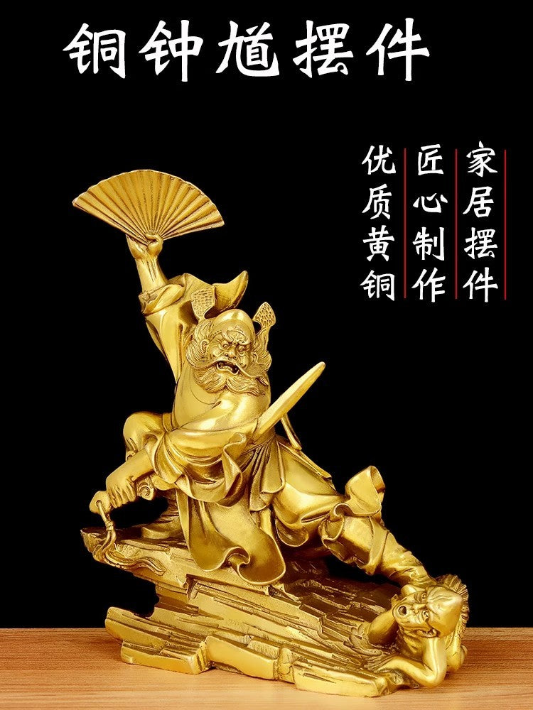 Chinese Brass Zhong Kui Ghost Buster Statue Taoism Deity Feng Shui Home Decor