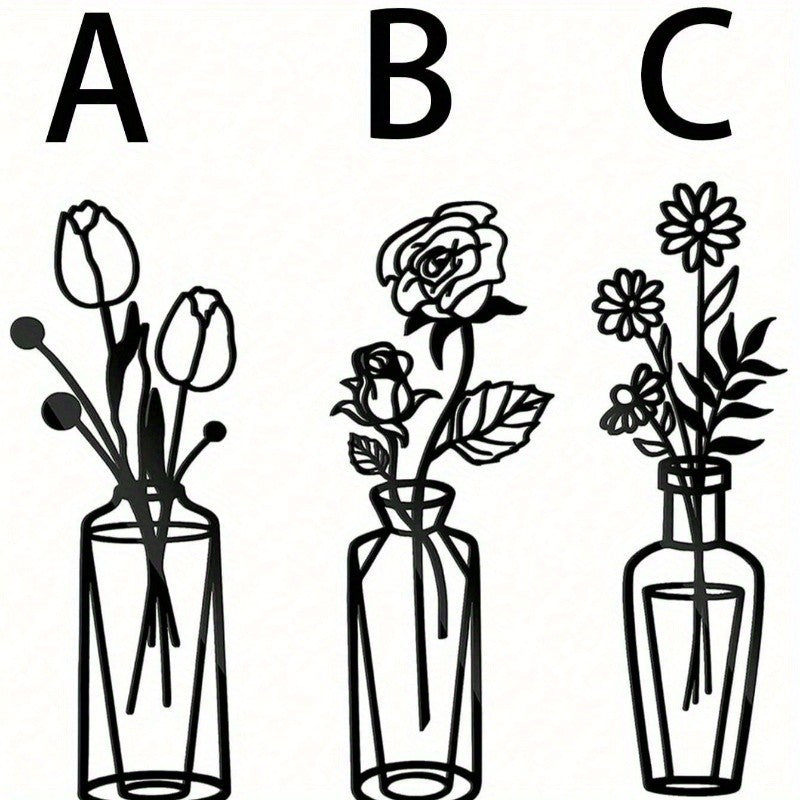 3-Piece Metal Flower Wall Decor Set Simple Iron Vase Wall Art for Home Room