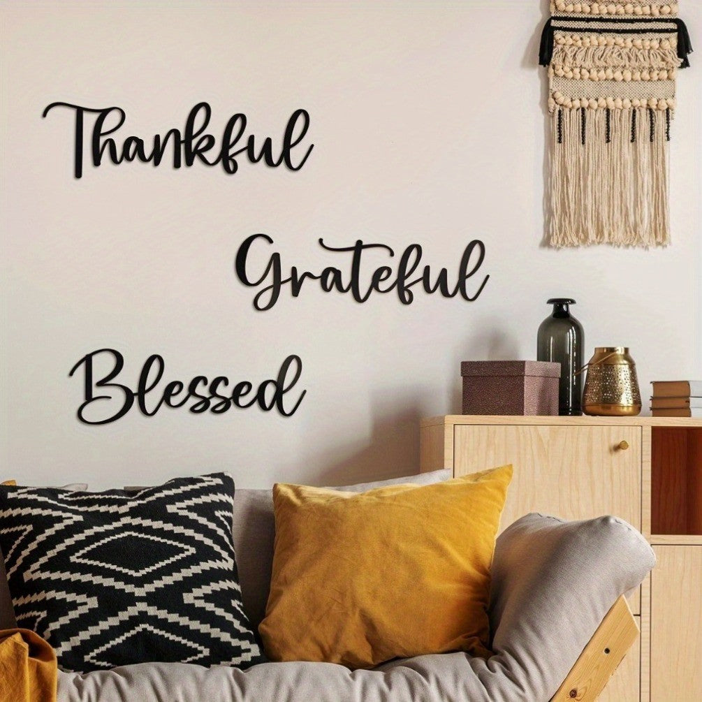 CIFbuy 3PCS Black Gratitude Metal Wall Art - Aesthetic 'Appreciate Life' Decor