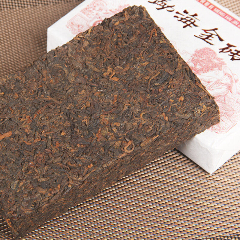 250g Menghai Golden Brick Pu'er Tea Ancient Tree Aged Ripe Tea Mellow Black Tea